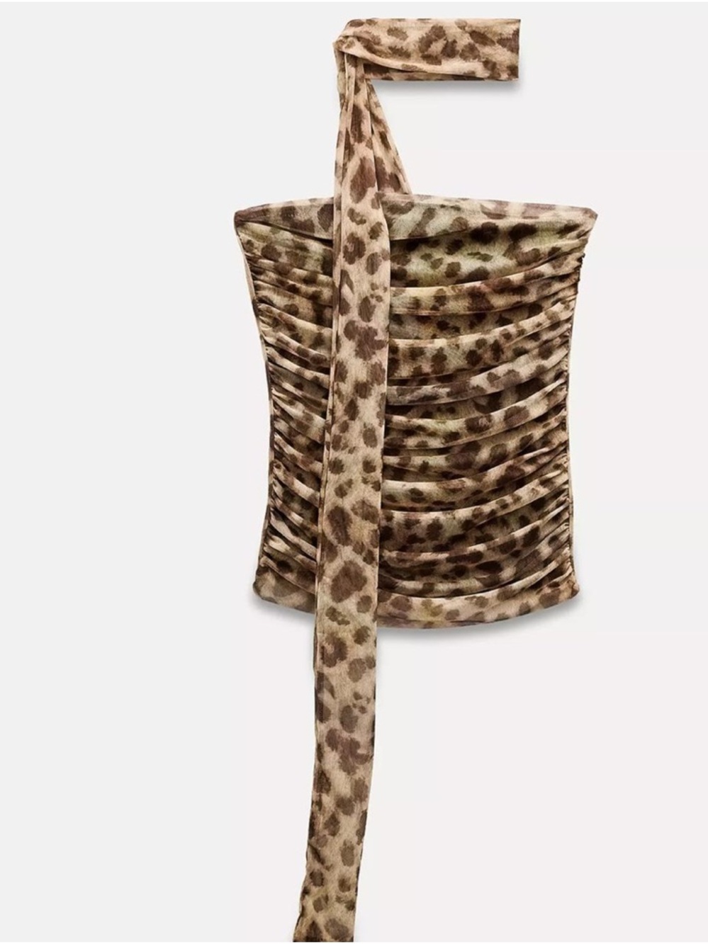 Zara Leopard Print Strapless Ruched Top in Brown/Cream